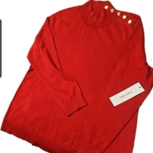 Calvin Klein Women L Red Gold Button NWT Retro Y2k Boho Cottage Holiday[1C]